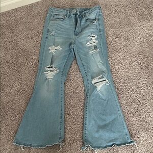 American Eagle Outfitters Light Blue Distressed Flare Jeans